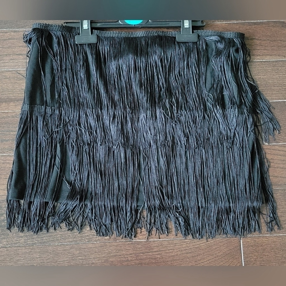 Black Fringe Mini Skirt Size 6 High Waist Party Statement Skirt - Picture 5 of 5